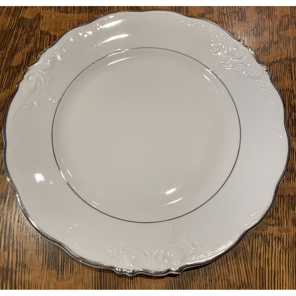 Set Of 4VTG Walbrzych Priscilla Vendome 10.3" Dinner Plates Silver Rimmed POLAND